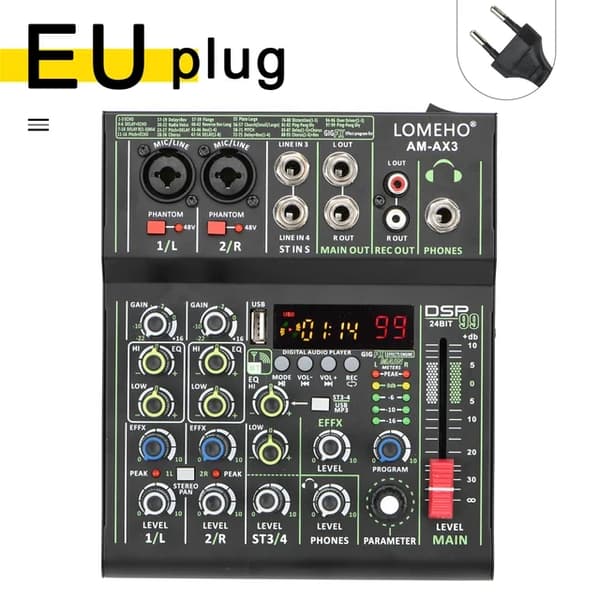 Ljudmixer, Portabel, Bluetooth-anslutning, EU-kontakt