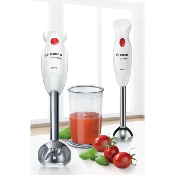 CleverMixx MSM24100 stavmixer - BOSCH - 400W - Avtagbar fot i rostfritt stål - 1 hastighet - Mixerskål - Vit