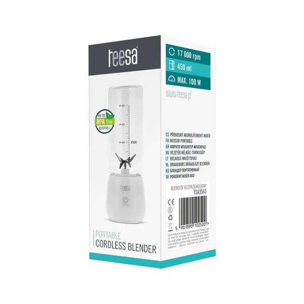 Sladdlös mixer, glaskopp, 450ml, 100W, 6 knivar