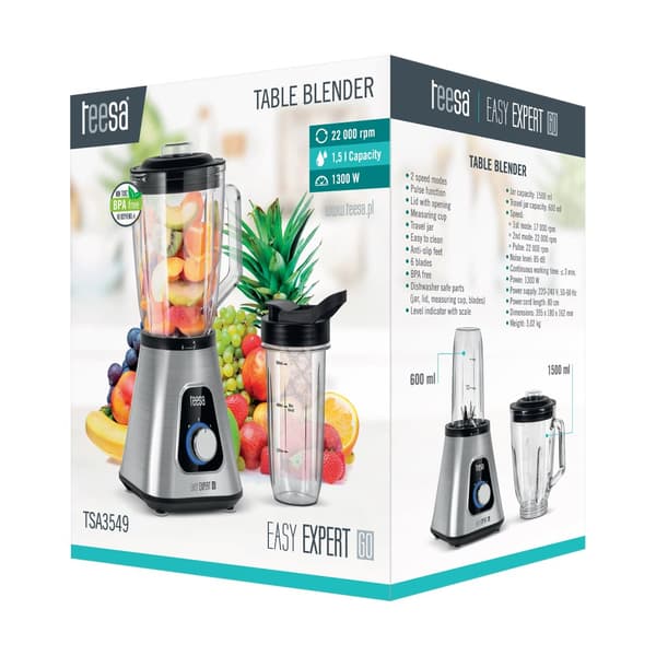 EASY EXPERT GO 1300W kopblender, 1,5L glaskop + 600 ml rejsekrus