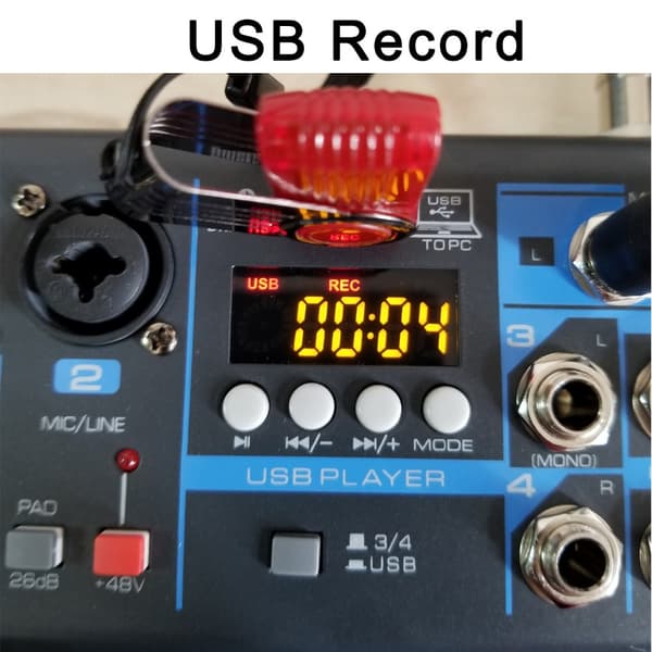 DJ Audio Mixer, 4 Kanaler, Bluetooth Forbindelse, EU STIK