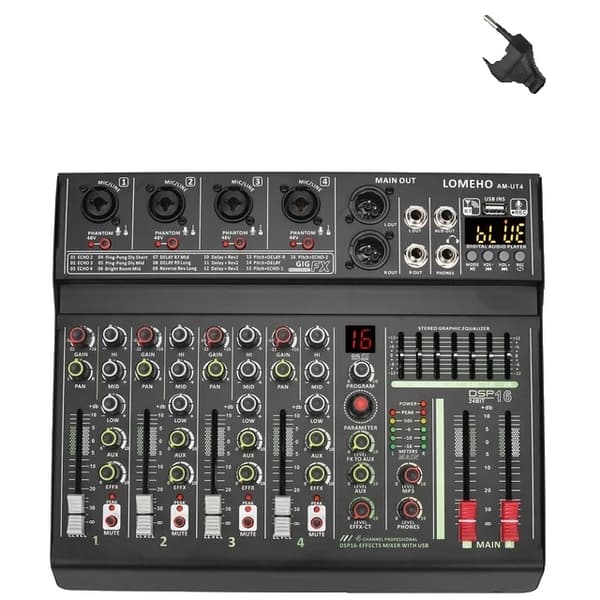 Audio mixer, 7-bånds EQ, 48V fantomstrøm, EU-stik