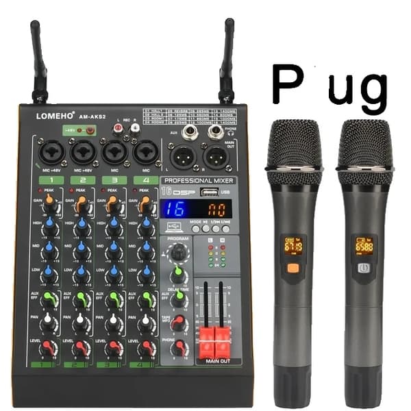 Lyd Audio Mixer, 4 Kanals Mixing Console, 16 Effekt, EU STIK