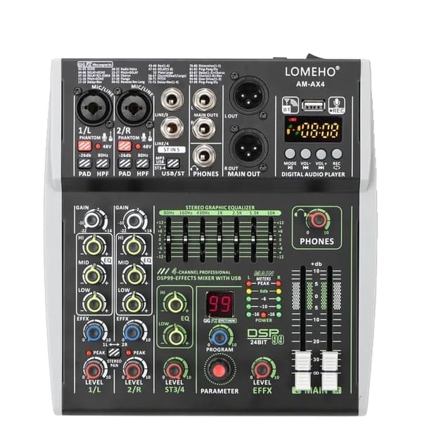 Miksepult, 99 Dsp-effekter, Bluetooth-forbindelse, 6 Kanal-EU STIK 4 Channel-EU PLUG