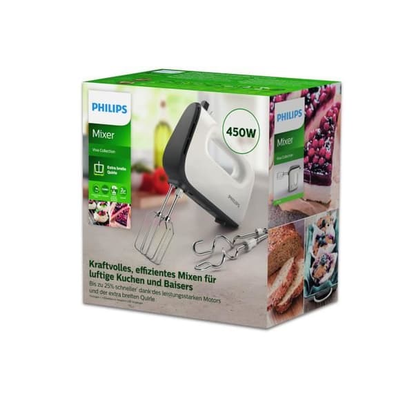 Philips 5000 series Handmixer, 5 hastigheter, turbofunktion, 450 W, dubbelvisp + knådning, grå (HR3741/00)