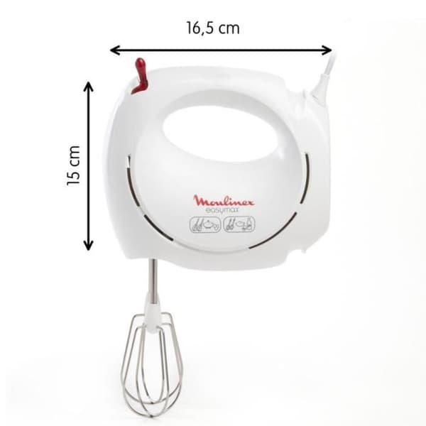 MOULINEX HM2501B1 Easy Max elektrisk stavmixer - 5 hastigheter - 2 uppsättningar vispar ingår - Snövit