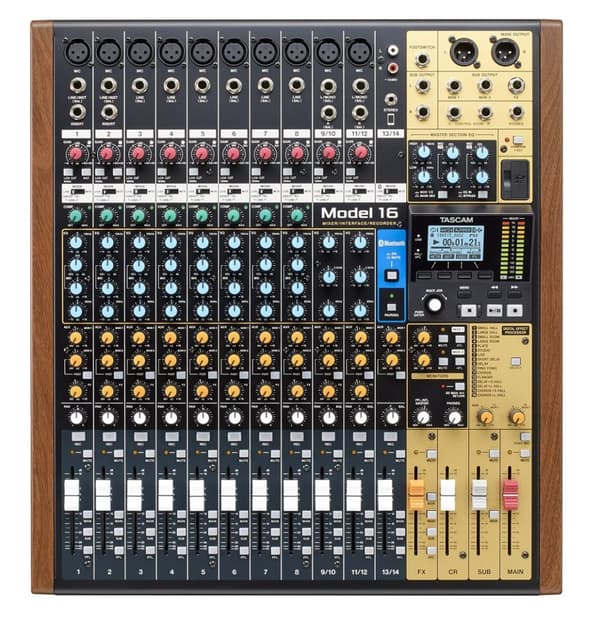 Tascam MODEL 16 äänimikseri 16 kanavaa 20 - 30000 Hz musta, kulta, puu