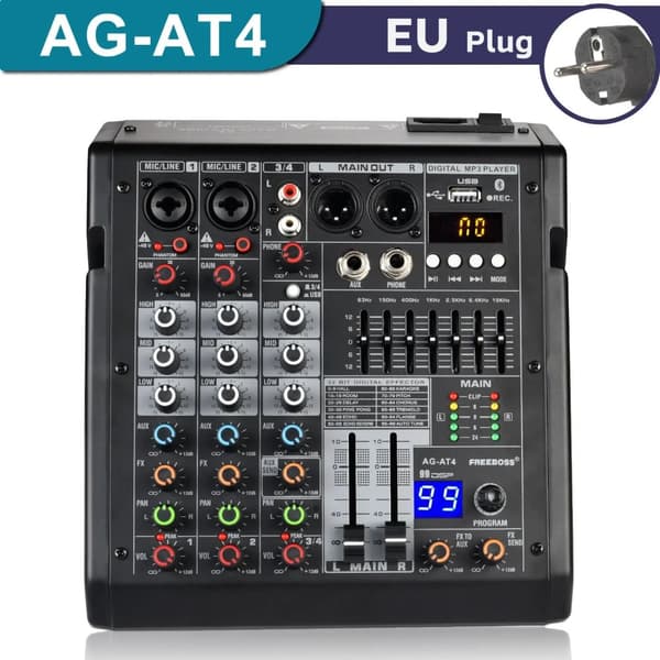 Digital ljudmixer, stöd för 4 kanaler, Bluetooth-anslutning, 99 DSP-effekter,EU-kontakt