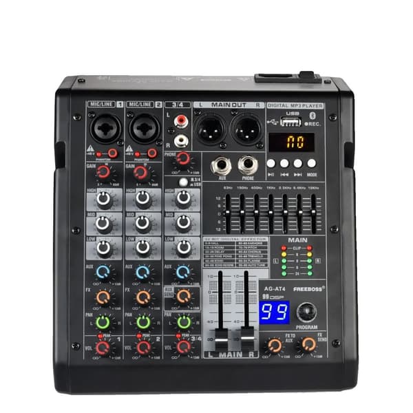 Digital ljudmixer, stöd för 4 kanaler, Bluetooth-anslutning, 99 DSP-effekter,EU-kontakt