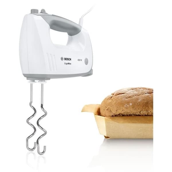 Batteri Bosch - MFQ36440 - 450 W - 5 hastigheter - 2 vispar / 2 degkrokar i rostfritt stål - Mätbägare med lock - Vit / Grå