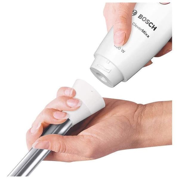 Stavmixer - BOSCH - CleverMixx - 600 W - fot i rostfritt stål - mixerskål - minihackare - rostfri visp - Vit