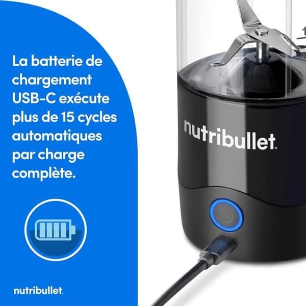 Blender Portable Nutribullet - Mini Blender med kniv i rostfritt stål 4 punkter - USB-C uppladdningsbar - 475ml Tritan utan BPA