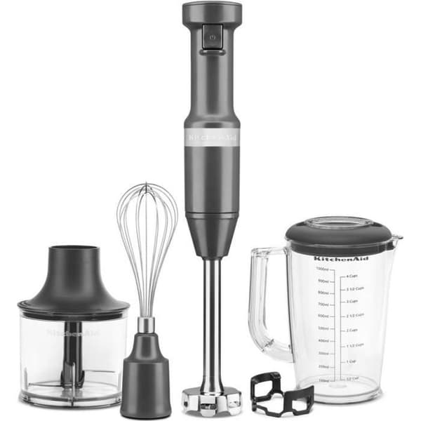 KITCHEN AID 5KHBV83EDG - Kompakt stavmixer med sladd 180W - Avtagbart blandningsskaft med blad i rostfritt stål - Matt grå