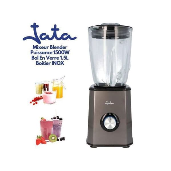 JATA JEBT1500 mixerblandare, hölje i rostfritt stål, glasskål, kapacitet 1,5 liter, mycket kraftfull motor, 1200W
