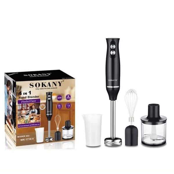 Mixerstav 500W, 4 i 1 Handblender, Multifunktionell Mixare med Justerbar Hastighet i Rostfritt Stål, Svart