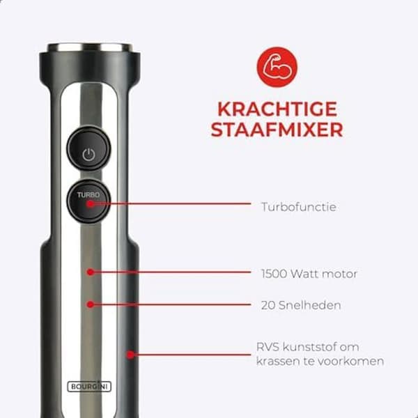 Handmixare - BOURGINI - Classic - 1200 W - 20 hastigheter - Turbo-läge