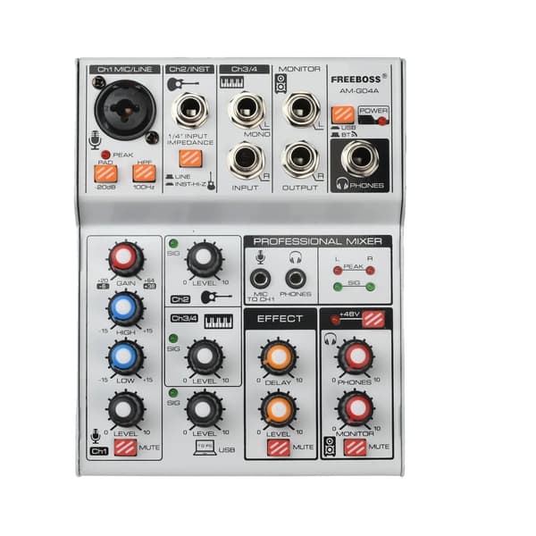 Ljudmixer, 4-kanalsanslutning, Bluetooth-funktionalitet, stöd för fantommatning