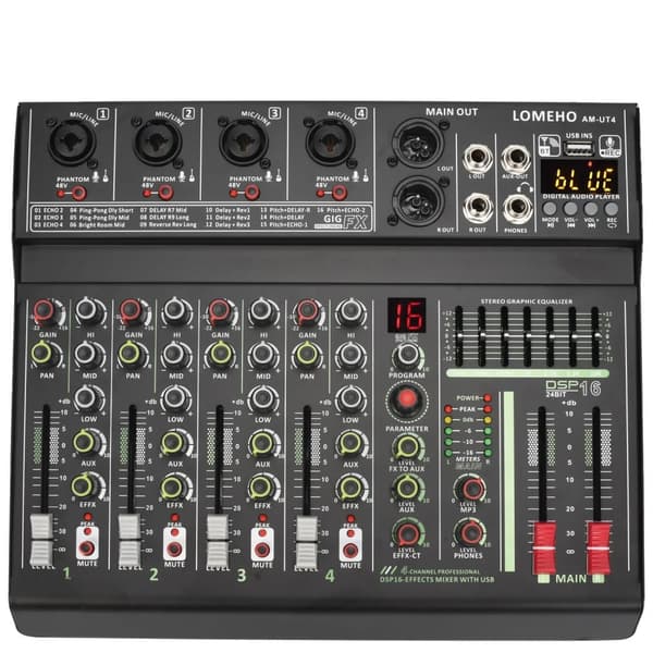Audio Mixer, 4 Kanaler, Bluetooth-funktionalitet,EU-stik