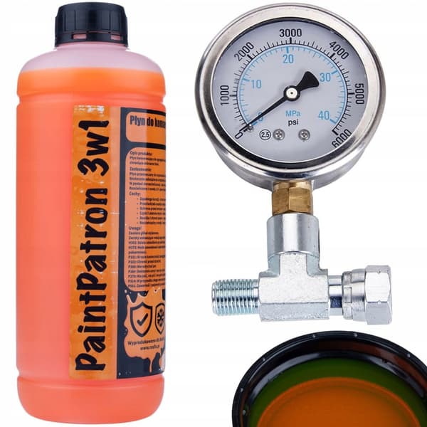 Rosfix Lineær trykmåler til malerenhed med 1/4" T-shirt + Rosfix PaintPatron 3in1 1L vedligeholdelses- og rensevæske til malerenheden
