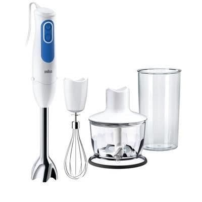 BRAUN MQ3035WH stavmixer med såshackare - vit och blå - 700 watt - PowerBell Plus och stänkkontroll