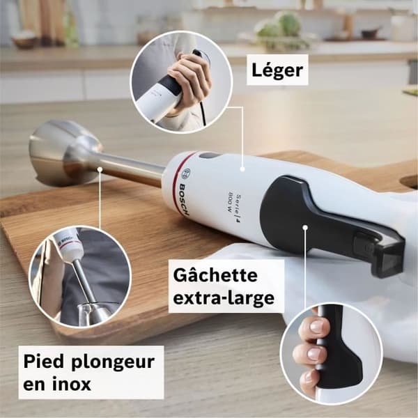 Stavmixer - BOSCH - MSM4W221 - 600 W - 4 vassa blad - Mixerskål - Minihackare - Visp - Keramiskt redskap
