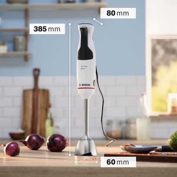 Stavmixer - BOSCH - MSM4W221 - 600 W - 4 vassa blad - Mixerskål - Minihackare - Visp - Keramiskt redskap