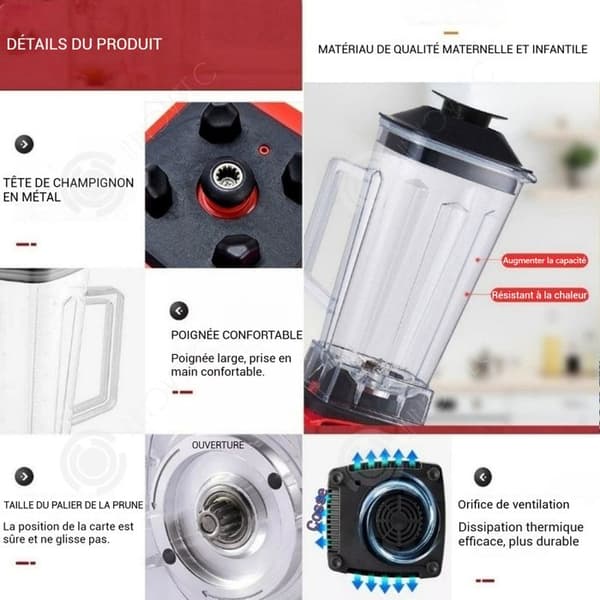 INN Mixeur 2L citruspresser 4500W juice- och smoothie-maskin för hemmabruk krossad iskniv i rostfritt stål med 6 blad 20 hastigheter