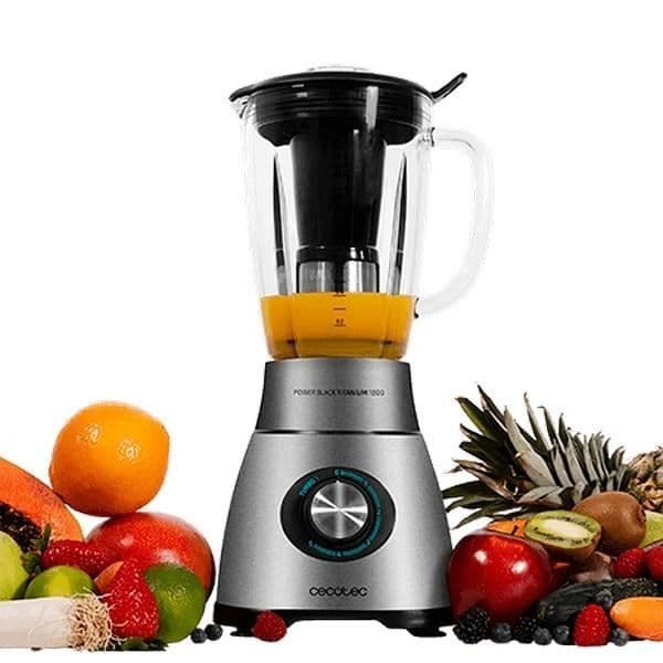 Cecotec Mixer-Blender Power Black Titanium, 1800 W effekt, med 6 svarta titanblad, filter för vätskor och Bo