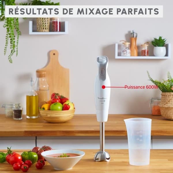 MOULINEX Daily Chef Stavmixer, 600 W, 2 hastigheter, Ergonomisk, Stänksäker fot i rostfritt stål, 4 blad Powelix DD551110
