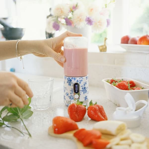 Laura Ashley Bärbar Mixer 100W för Smoothies - Kina Ros - Kapacitet 450ml, USB-laddning, Motor 25 000 varv/min