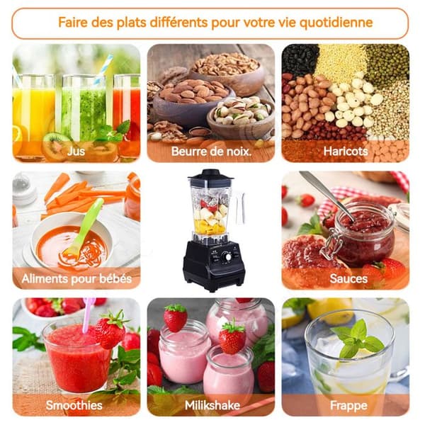 INN Mixeur Blender 1800W Kapacitet 1,8L Flera hastigheter Nekar i rostfritt stål Lätt att rengöra För smoothies Färsk juice Mixeur