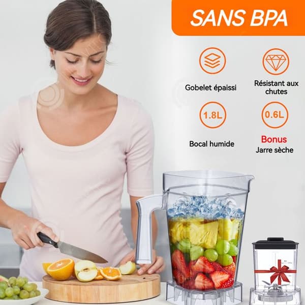 INN Mixeur Blender 1800W Kapacitet 1,8L Flera hastigheter Nekar i rostfritt stål Lätt att rengöra För smoothies Färsk juice Mixeur