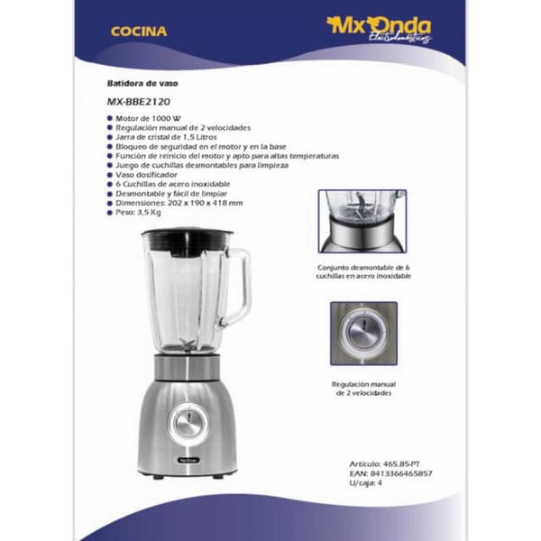 Glasmixer Mx Onda MXBBE2120 Stål 1000 W