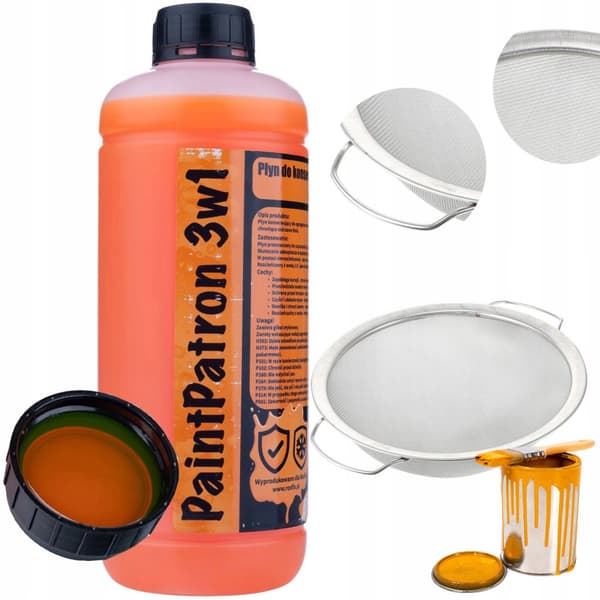 Rosfix Konserverings- og rengøringsvæske til Rosfix PaintPatron 3in1 1L malerenhed + Metal, sølvfarvet si til sining af maling, diameter 290 mm