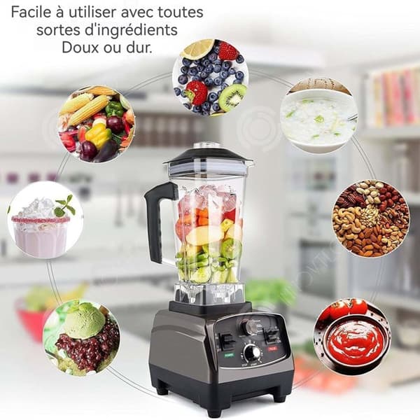 INN Mixeur Blender 1500W Kapacitet på 2L Flera hastigheter Med timer Rostfria stålblad Lätt att rengöra Matberedare