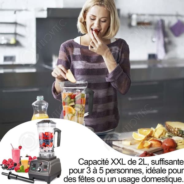 INN Mixeur Blender 1500W Kapacitet på 2L Flera hastigheter Med timer Rostfria stålblad Lätt att rengöra Matberedare