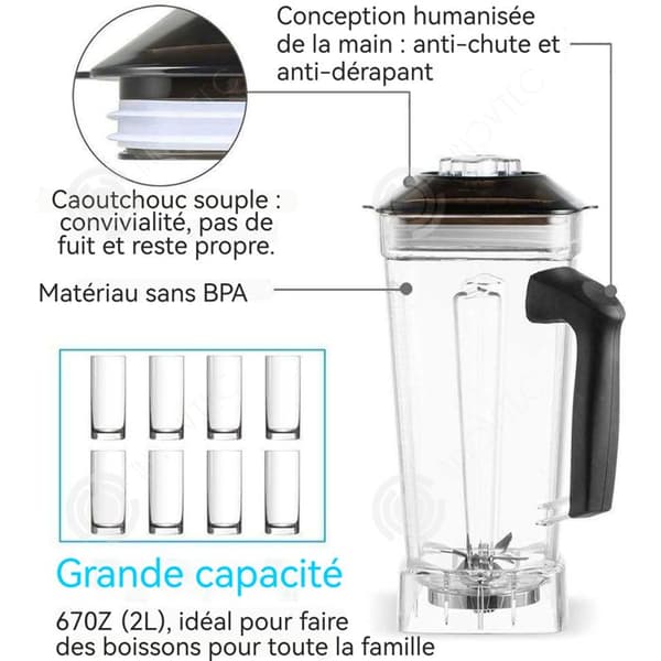 INN Mixeur Blender 1500W Kapacitet på 2L Flera hastigheter Med timer Rostfria stålblad Lätt att rengöra Matberedare