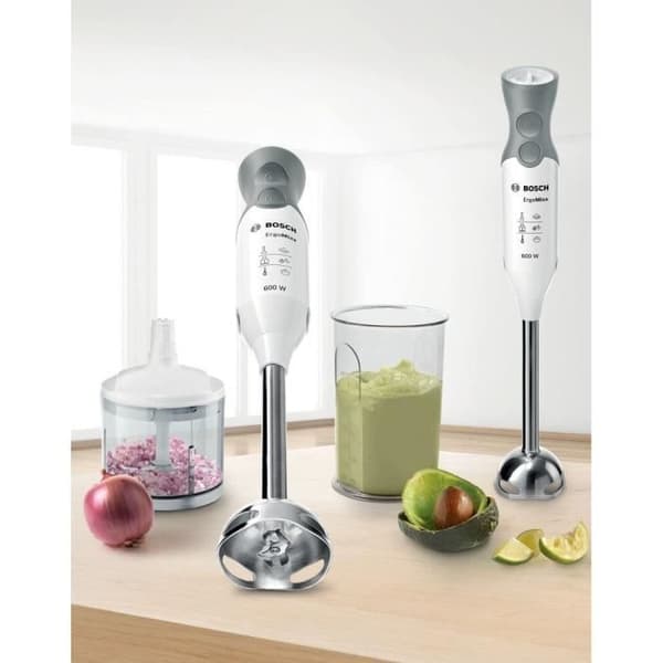 BOSCH ErgoMixx 600W stavmixer - Vit/Grå - 12 hastigheter + turbo - Minihackare ingår