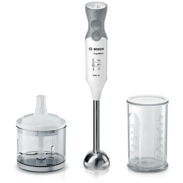 BOSCH ErgoMixx 600W stavmixer - Vit/Grå - 12 hastigheter + turbo - Minihackare ingår
