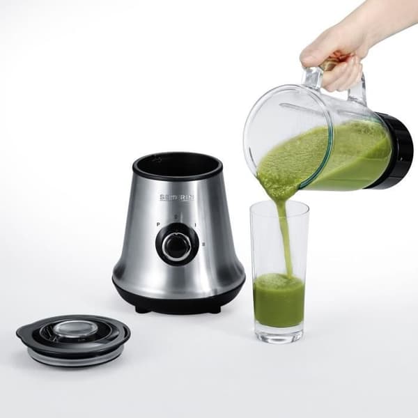 Blender - SEVERIN - SM3734 - 500 W - Skål i glas 1 L - 2 hastigheter + pulsfunktion - Rostfritt stål/Svart