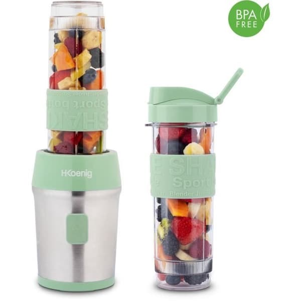Mini blender - H.KOENIG - SMOO18 - 300 W - 570 mL - Pastellgrön - 2 flaskor ingår - Utan BPA