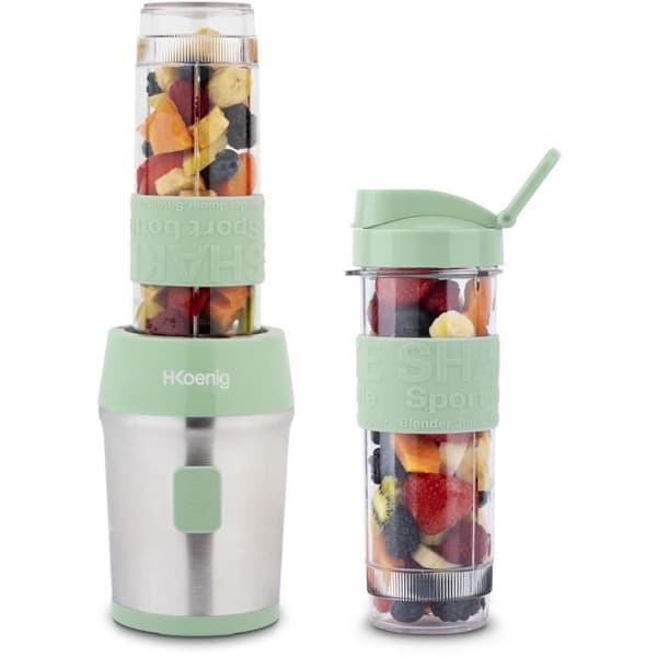 Mini blender - H.KOENIG - SMOO18 - 300 W - 570 mL - Pastellgrön - 2 flaskor ingår - Utan BPA