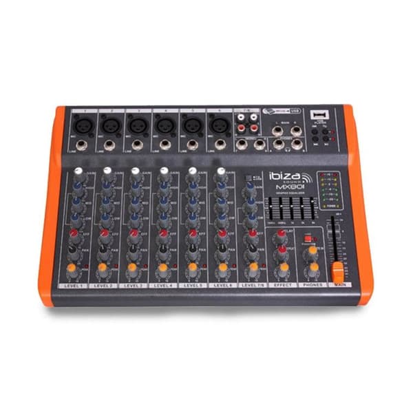 Musikmixartablå IBIZA MX801 - 8 kanaler - Kompakt - Phantommatning - USB-läsare - 1 års garanti