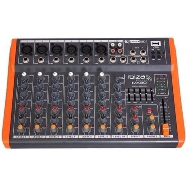 Musikmixartablå IBIZA MX801 - 8 kanaler - Kompakt - Phantommatning - USB-läsare - 1 års garanti