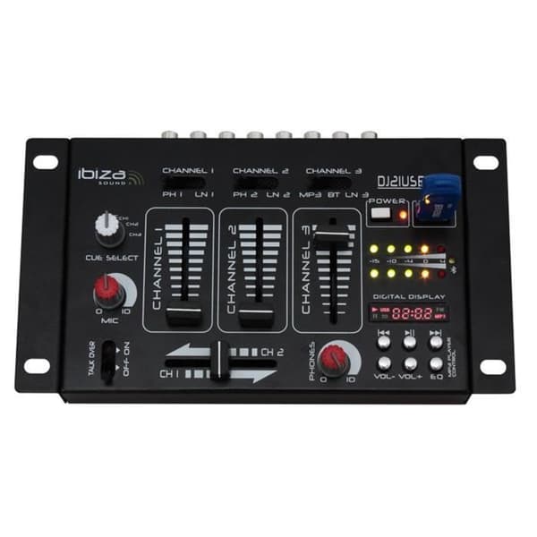IBIZA DJ21USB-BT 4-kanals / 7-kanals mixer med usb &amp; bluetooth - Svart