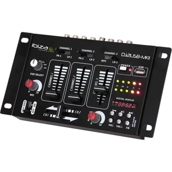 IBIZA DJ21USB-MKII 4-kanals/7-kanals mixer + USB - svart