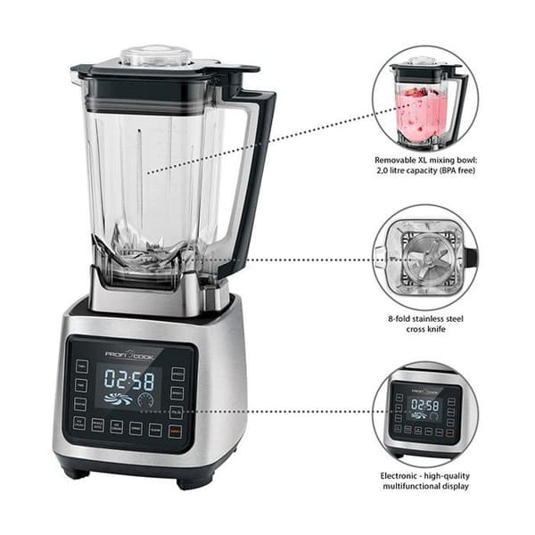 Mixerskål - PROFICOOK - PC-UM 1127 - 2000 Watt - 2 L - Svart, Rostfritt stål