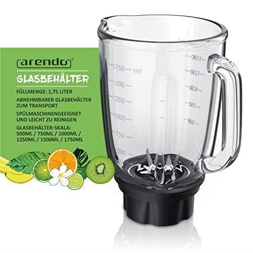 Arendo högpresterande rostfri stålblandare 1400 W 24000 U min med 1,75 L glaskanna - 6 ai kniv 30338