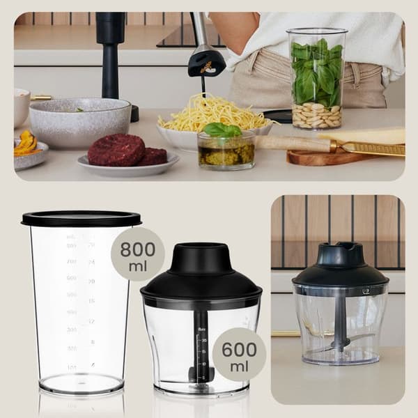 Zeegma Handy Chef 5in1 stavmixer - 1500W - 15 hastigheter - BPA-fri - Rostfria blad - 800 ml