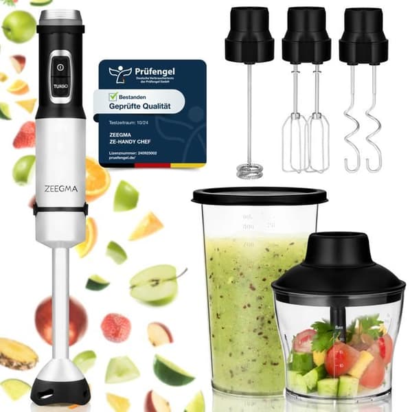 Zeegma Handy Chef 5in1 stavmixer - 1500W - 15 hastigheter - BPA-fri - Rostfria blad - 800 ml